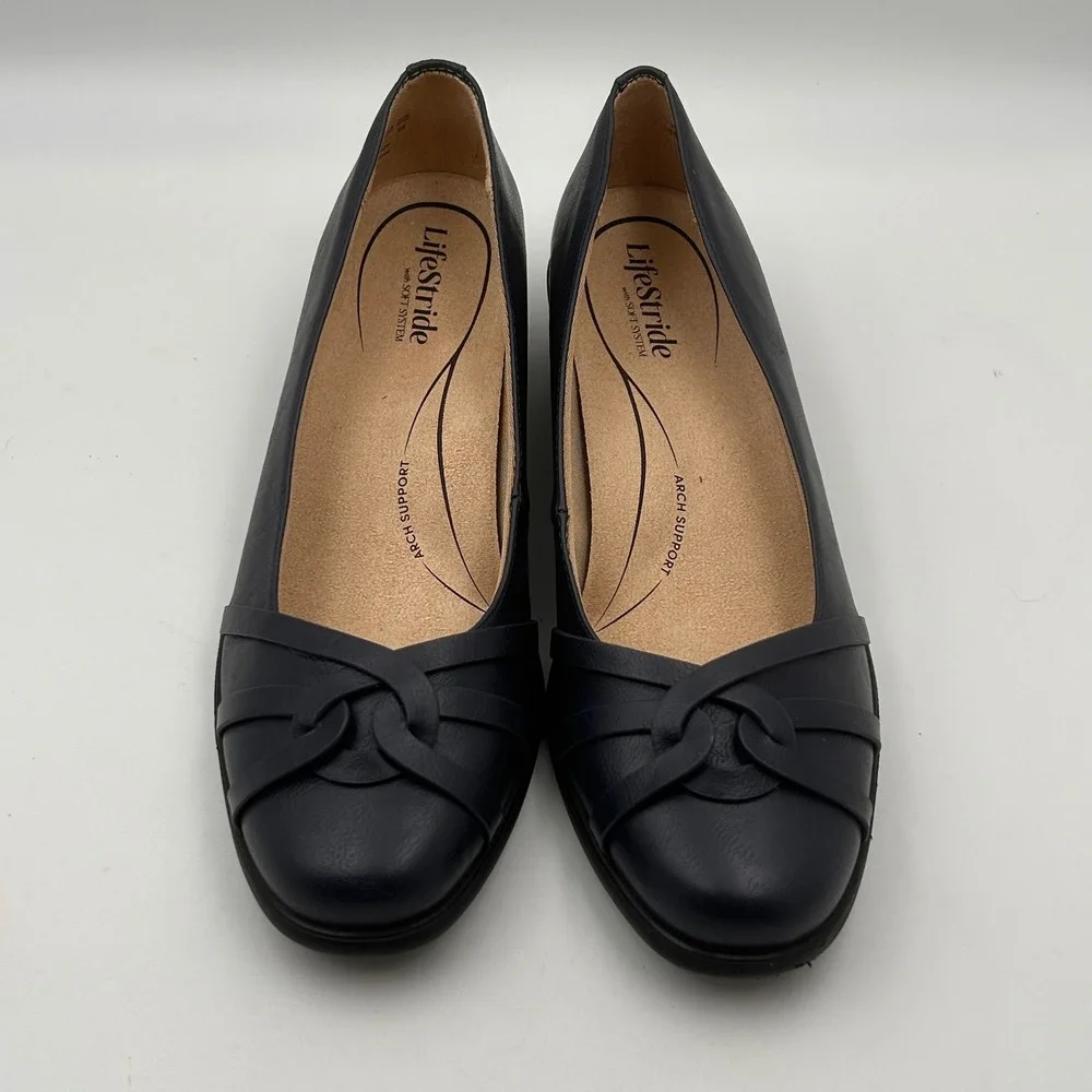 LifeStride‎ Jorie Wedge Pumps Women 10W Navy Blue Knotted Comfort Career Classic